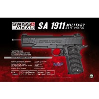 SWISS ARMS SA-1911 Military Tactical Rail Black CO2 Blowback 18 shot 4.5mm bb (288513)